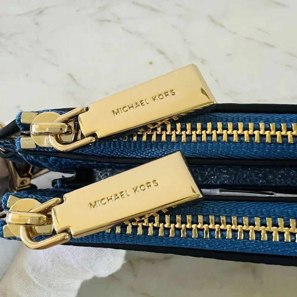 MICHAEL KORS Vintage Blue Leather Double Zip Wallet Wristlet